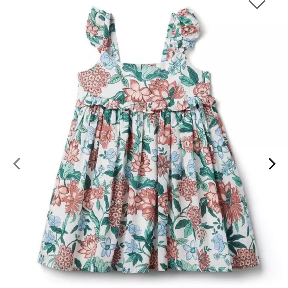 Janie and Jack Floral Flutter Strap Dres Girls Size 7 Jet Ivory Floral